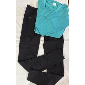 athletic wear for women lot Medium Fabletics Black Leggings Zyia LS Top Laser